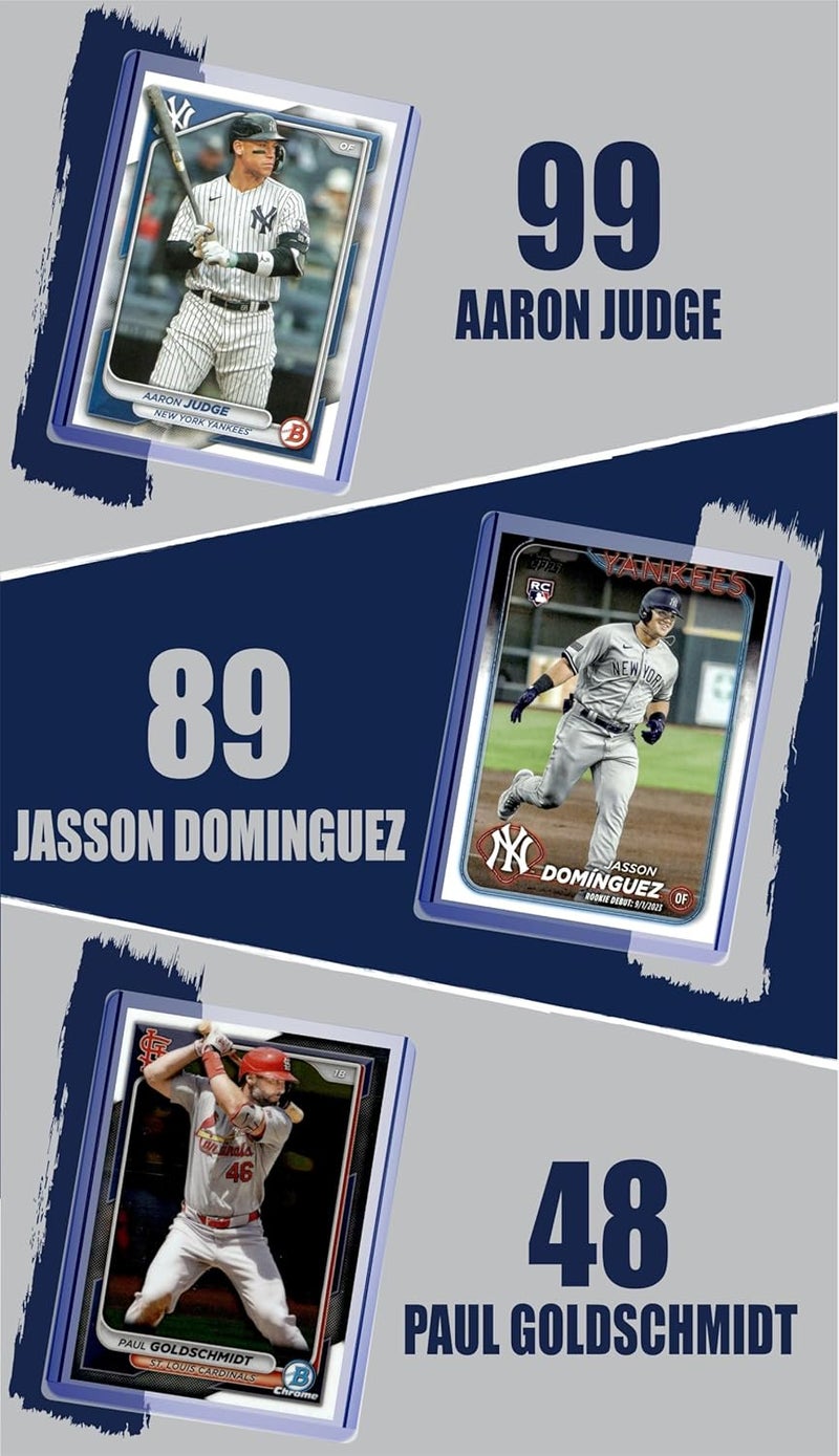 Chaser New York Yankees Cards: Aaron Judge, Cody Bellinger, Paul Goldschmidt, Derek Jeter, Ben Rice, Trent Grisham, Austin Wells, Anthony Volpe, Jasson Dominguez, Jazz Chisholm Jr ASSORTED Baseball Stars and GOATs Trading Card and Wristbands Gift Pack - Image 1